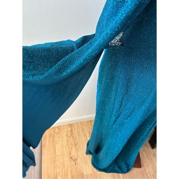 Blue/green long sleeve dress size 12-14 fancy going out cover up dress - Picture 8 of 8